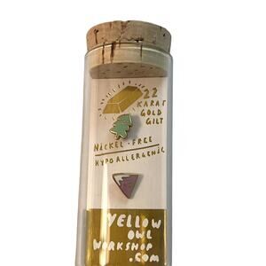 Yellow Owl Workshop Stud Earrings Smiley Pine Tree & Mountain Set 22K Gold Gilt